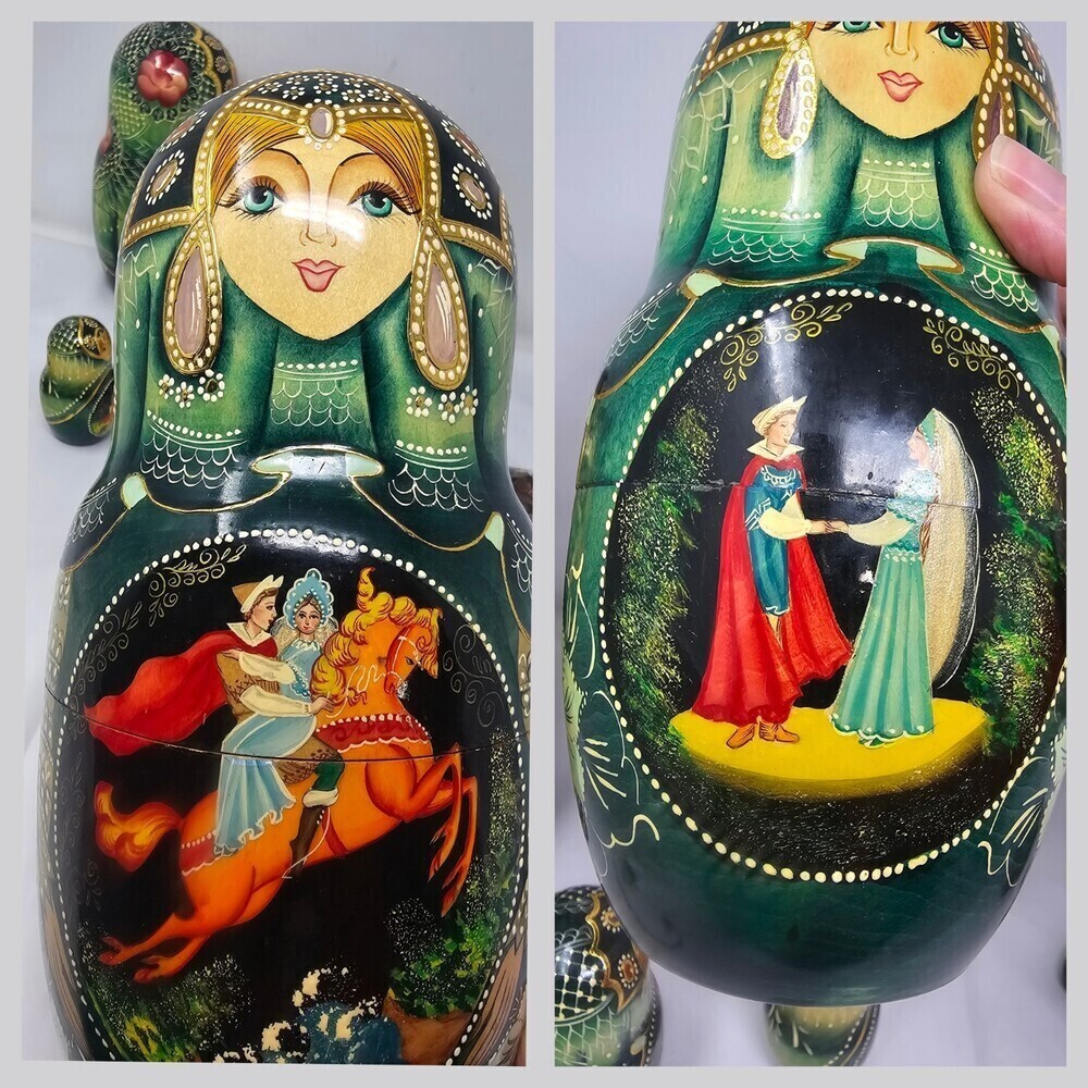 Vtg 10pc Matryoshka 11" Artist Signed Russian A Baba Yaga Tale Nesting Dolls - Picture 6 of 15